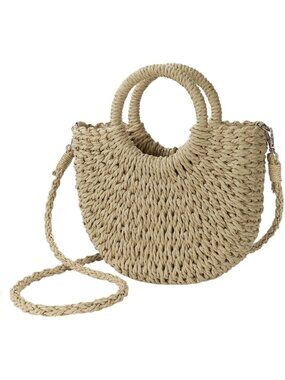 Women's Khaki Beach Woven Crossbody Bags Top Handle Satchel Purse for Summer